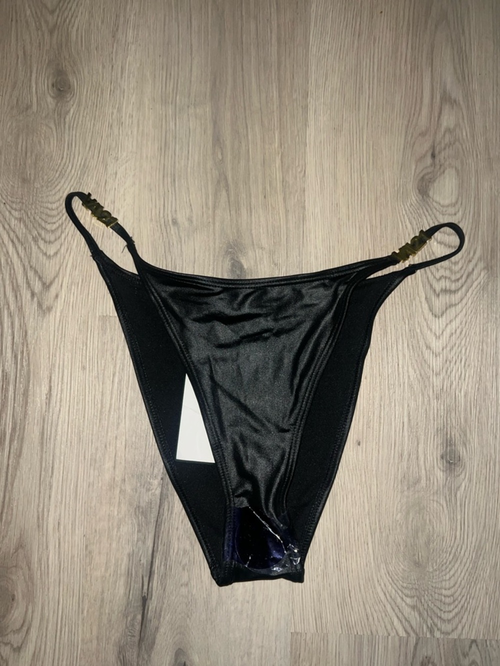 VAI21 High-Leg Bikini Bottoms with Gold Logo Detail – Size 10